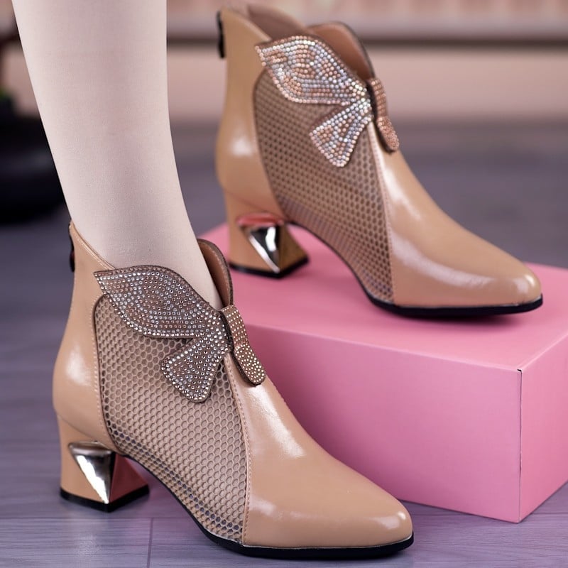 Sandale cu toc gros și toc înalt pentru femei, cu toc gros, cu toc din plasă, cu gol, pentru primăvară și vară, 2025