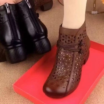 Retro stiliaus vasarinės basutės su apvaliomis nosimis, minkštu padu, laisvalaikio basutės, universalūs, mamos rašto, kvėpuojantys, trumpi batai moterims.