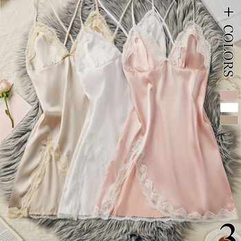 Trīsdaļīgs mežģīņu pidžamas komplekts, mežģīņu piespraude, V veida kakla izgriezums, bez muguras, seksīga kleita, dāmu elegants mājas apģērbs