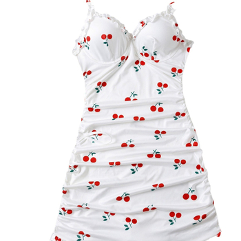 2024 m. naujas seksualus pižamos kostiumas su pieno šilko vyšnių rašto suknele ir grybo rašto nėrinių naktinukais