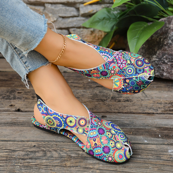 Γυναικεία σανδάλια μεγάλου μεγέθους για γυναίκες, καλοκαίρι 2025, νέα ευρωπαϊκή και αμερικανική μόδα, εθνοτικά τυπωμένα, ξένα είδη εμπορίου, ρωμαϊκού στιλ, φλατ σανδάλια