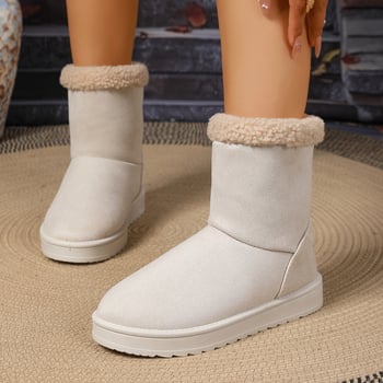 Cizme de zăpadă calde pentru femei, de dimensiuni mari, populare de iarnă, de dimensiuni mari, pentru femei, până la jumătatea gambei, din lână de miel europeană și americană, cu două uzuri, din bumbac