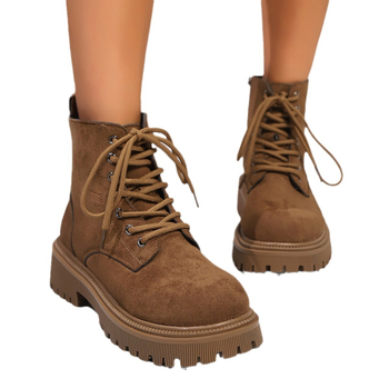 Ležerne, jednoslojne čizme za sve stilove, nove 2024., prekogranične, veće veličine, jesenske, okrugle sprijeda, s vezicama, debele pete, jednobojne ženske martin čizme