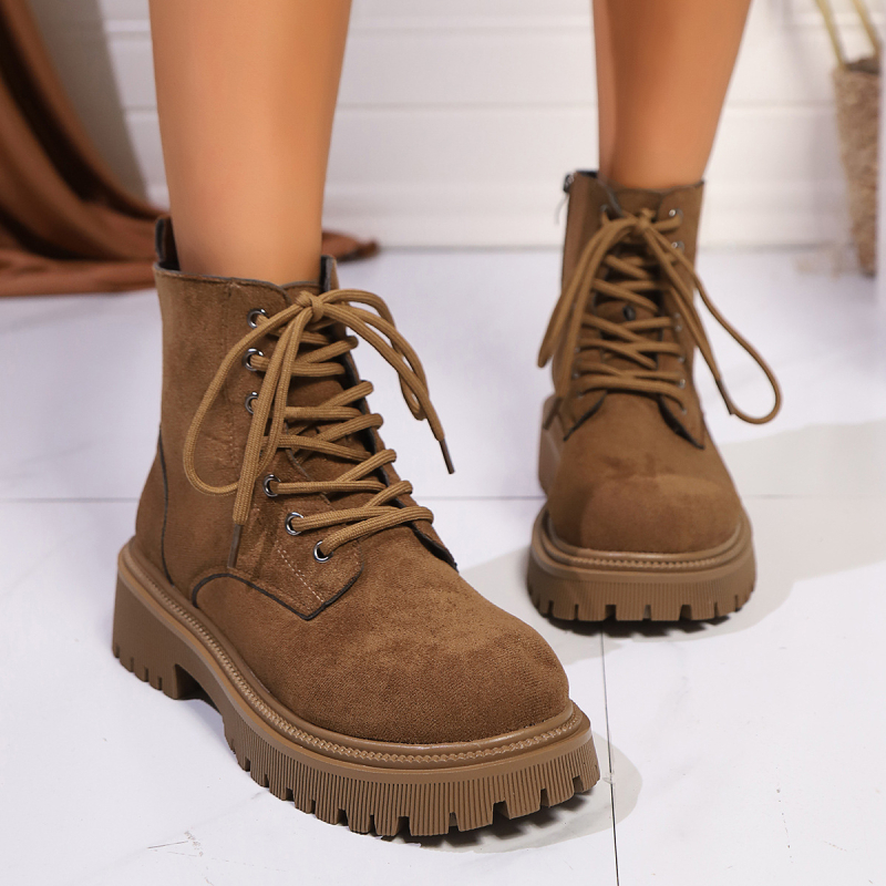Ležerne, jednoslojne čizme za sve stilove, nove 2024., prekogranične, veće veličine, jesenske, okrugle sprijeda, s vezicama, debele pete, jednobojne ženske martin čizme