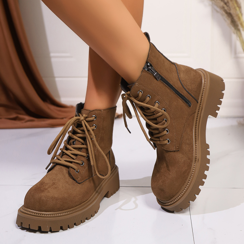 Ležerne, jednoslojne čizme za sve stilove, nove 2024., prekogranične, veće veličine, jesenske, okrugle sprijeda, s vezicama, debele pete, jednobojne ženske martin čizme