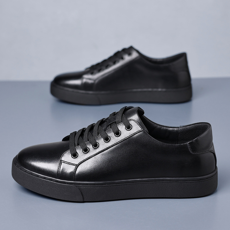 Pantofi sport din piele naturală pentru bărbați, pantofi sport cu talpă groasă, stil britanic, din piele naturală, albi