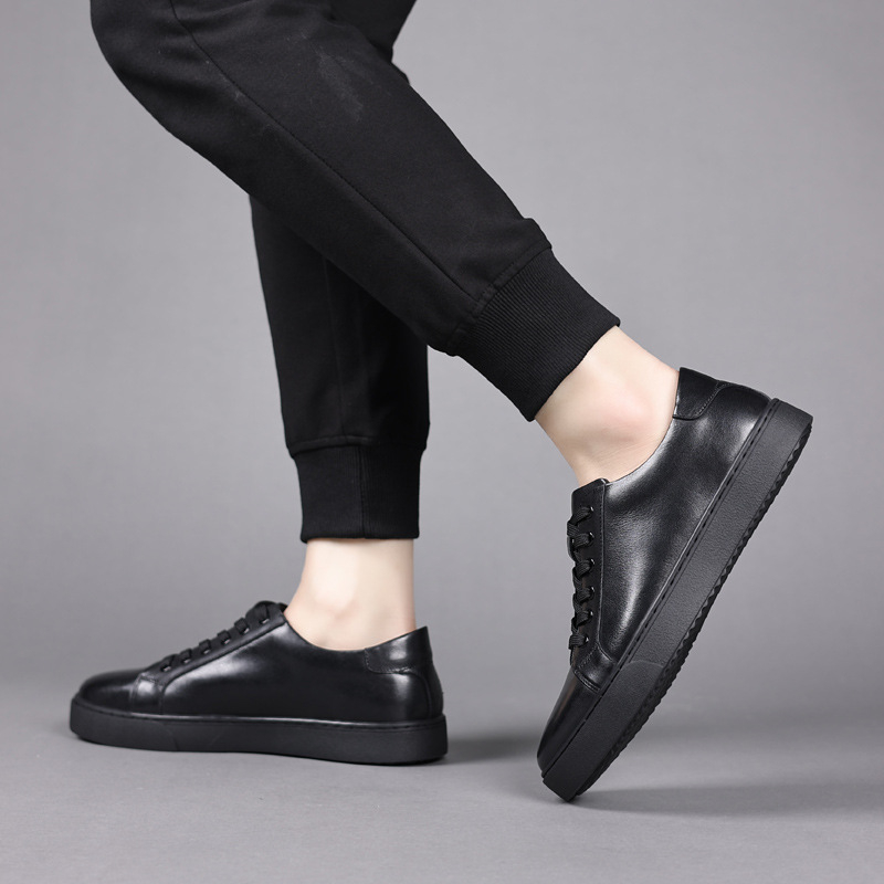 Pantofi sport din piele naturală pentru bărbați, pantofi sport cu talpă groasă, stil britanic, din piele naturală, albi