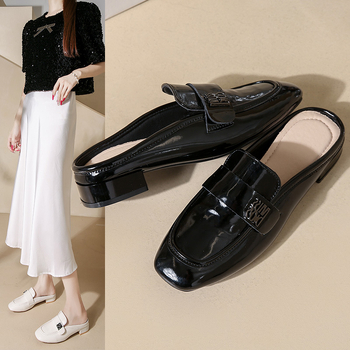 Chanel natikače sa zatvorenim prstima za žene, francuski večernji stil, nježne Mary Jane natikače s četvrtastom petom, sandale, plus veličine