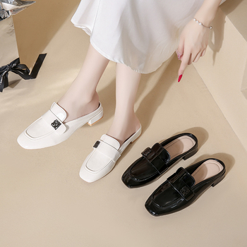 Chanel natikače sa zatvorenim prstima za žene, francuski večernji stil, nježne Mary Jane natikače s četvrtastom petom, sandale, plus veličine