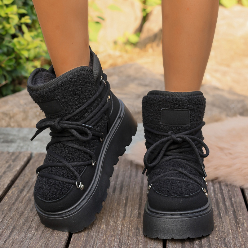 Čizme za snijeg za žene iz prekograničnog izvoza za zimu 2025., novi stil, integrirane krznene, podstavljene flisom, zadebljane, tople, protuklizne pamučne čizme iz sjeveroistočnog stila