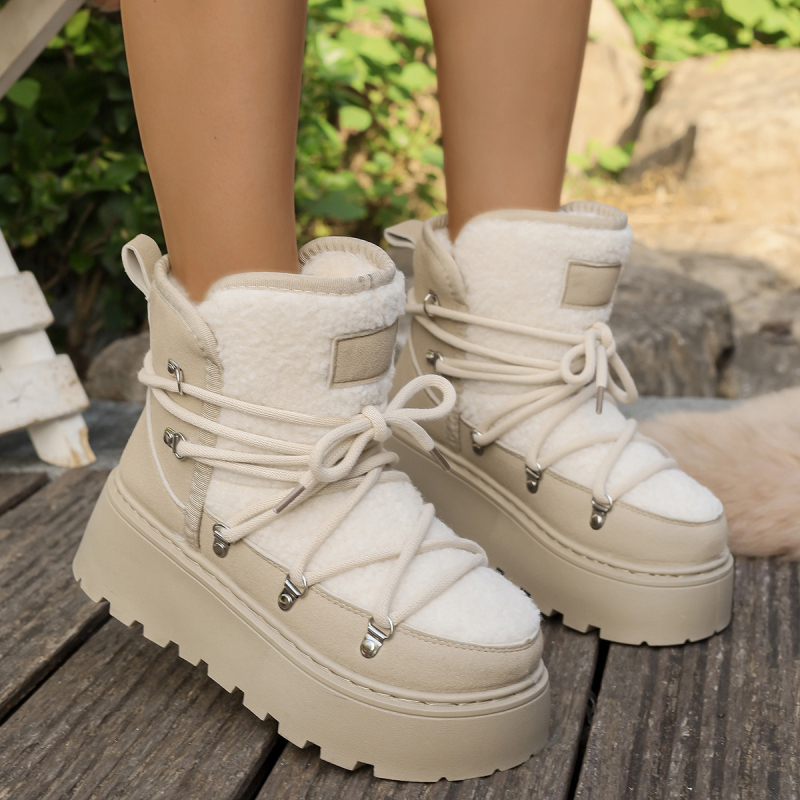 Čizme za snijeg za žene iz prekograničnog izvoza za zimu 2025., novi stil, integrirane krznene, podstavljene flisom, zadebljane, tople, protuklizne pamučne čizme iz sjeveroistočnog stila