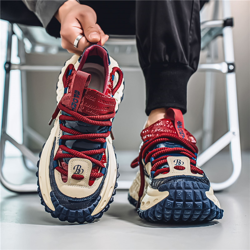 Pánske topánky na jar a leto 2025, nové, hrubé podrážky, zvyšujúce výšku, pánske trendy ležérne športové topánky, hnedé