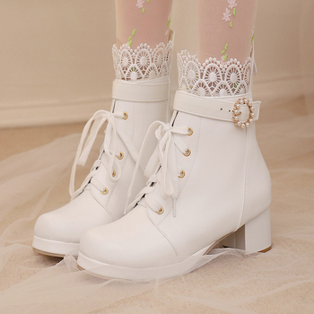 2024 Νέα Φθινοπωρινά και Χειμερινά Wish Γυναικεία Martins με Χαμηλό Κύλινδρο και Δαντελένιο Άκρο, Μέγεθος 30-48