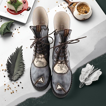 Tma Eyes Trendy Retro Style Ženske Martin Čizme Debeli Potplat Podižuće Modne Najlakše Za Usklađivanje Čizme Do Sredine Teleta