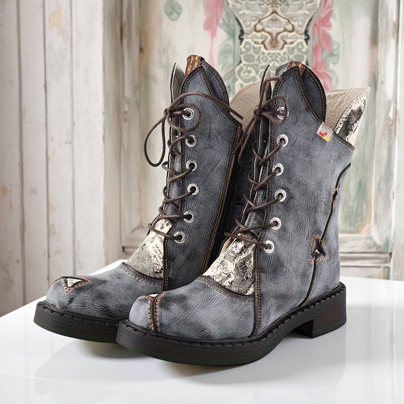 Tma Eyes Trendy Retro Style Ženske Martin Čizme Debeli Potplat Podižuće Modne Najlakše Za Usklađivanje Čizme Do Sredine Teleta