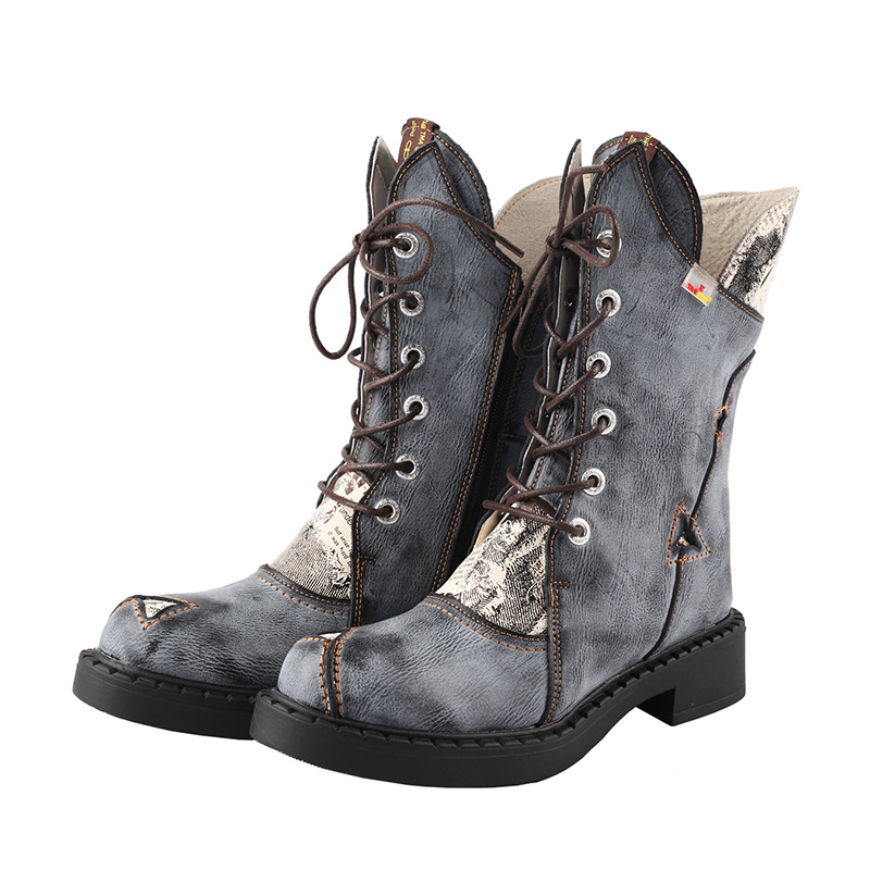 Tma Eyes Trendy Retro Style Ženske Martin Čizme Debeli Potplat Podižuće Modne Najlakše Za Usklađivanje Čizme Do Sredine Teleta