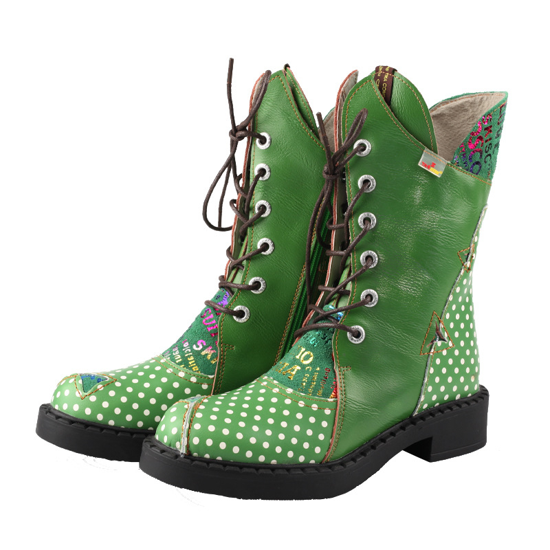 Tma Eyes Trendy Retro Style Ženske Martin Čizme Debeli Potplat Podižuće Modne Najlakše Za Usklađivanje Čizme Do Sredine Teleta