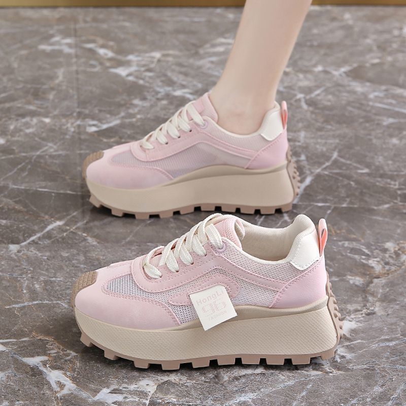 Pantofi de damă 2025 vara nouă plasă cu talpă groasă, pantofi sport casual cu creștere în înălțime, pantofi la modă pentru tata