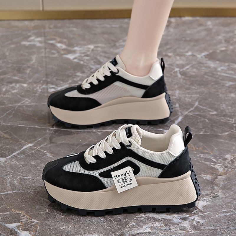 Pantofi de damă 2025 vara nouă plasă cu talpă groasă, pantofi sport casual cu creștere în înălțime, pantofi la modă pentru tata