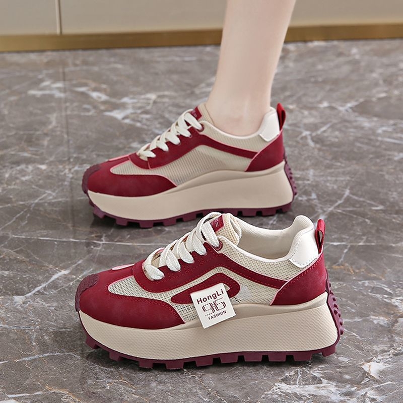 Pantofi de damă 2025 vara nouă plasă cu talpă groasă, pantofi sport casual cu creștere în înălțime, pantofi la modă pentru tata