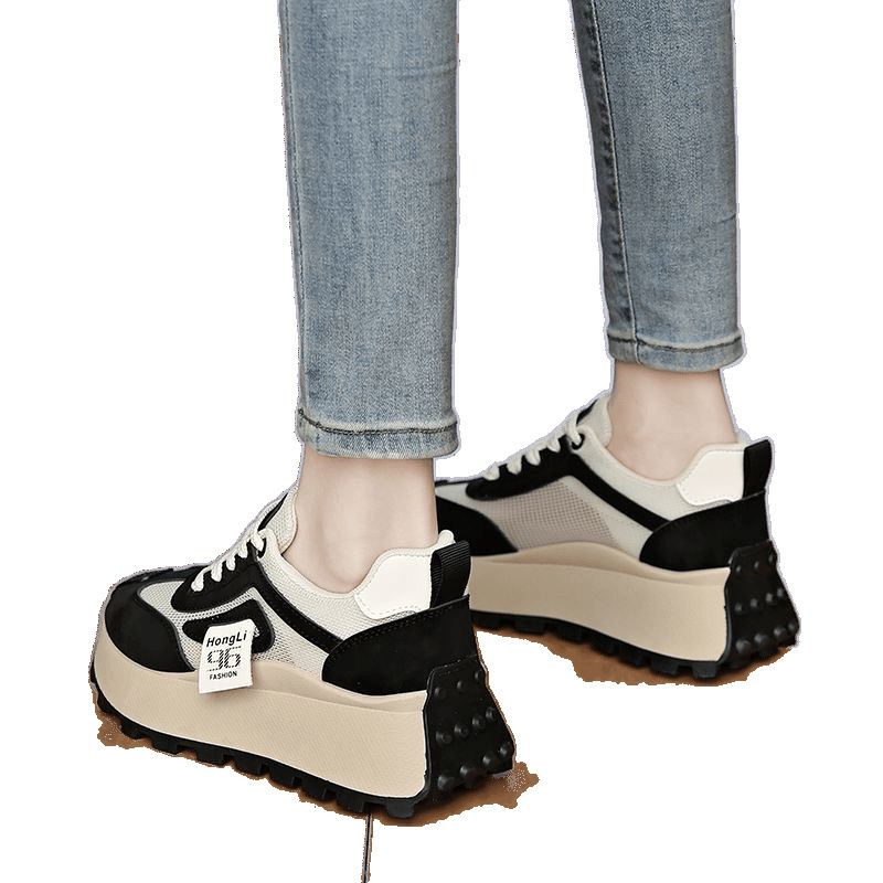 Pantofi de damă 2025 vara nouă plasă cu talpă groasă, pantofi sport casual cu creștere în înălțime, pantofi la modă pentru tata