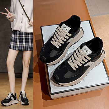 Νέα γυναικεία παπούτσια για μπαμπά με επένδυση από φλις σε κορεατικό στιλ, αθλητικά παπούτσια εξωτερικού χώρου, casual παπούτσια, casual γυναικεία παπούτσια με χοντρή σόλα που αυξάνουν το ύψος