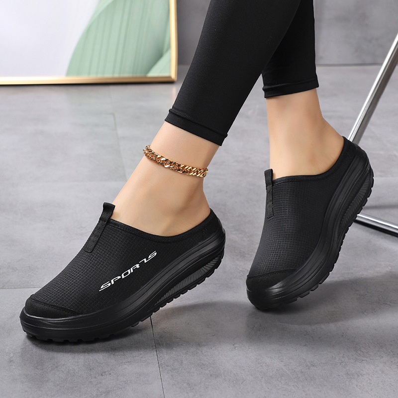 Pantofi sport cu talpă groasă, stil nou, fără slip-on, leneși, cu plasă, pentru femei, pantofi sport, casual, cu talpă groasă, respirabili, pentru primăvară și vară