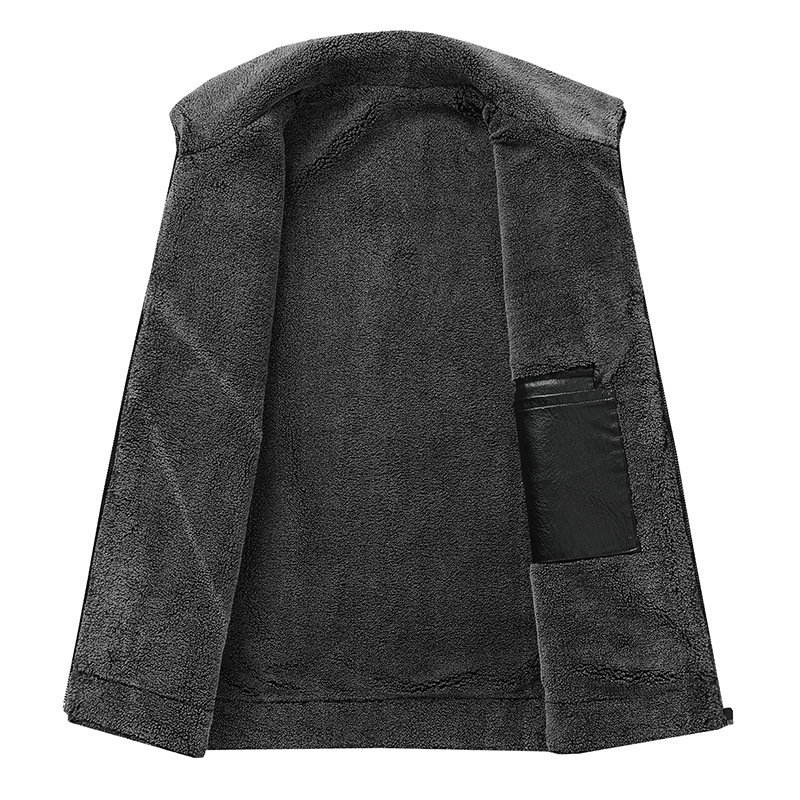 Мъжко кожено ежедневно яке, плюс размер, дебел мъж, зимно яке с поларена подплата, за средна и по-възрастни хора с вълнена яка