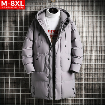 Χειμερινό μοντέρνο ανδρικό παλτό μεσαίου μήκους με κουκούλα και βαμβακερή επένδυση για παχύσαρκους. Νεανικό plus size plus size παχύ, ζεστό, ανθεκτικό στο κρύο, βαμβακερό παλτό για άνδρες.