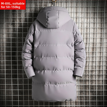 Χειμερινό μοντέρνο ανδρικό παλτό μεσαίου μήκους με κουκούλα και βαμβακερή επένδυση για παχύσαρκους. Νεανικό plus size plus size παχύ, ζεστό, ανθεκτικό στο κρύο, βαμβακερό παλτό για άνδρες.