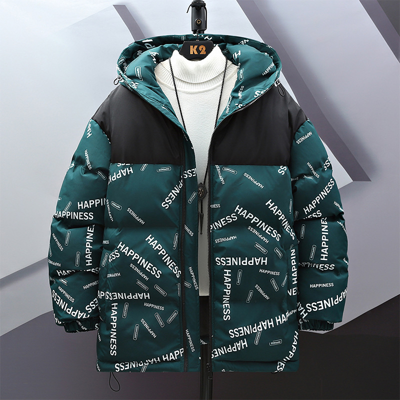 Jachetă bărbătească cu glugă, căptușită cu bumbac, de iarnă, îngroșată, 2024, imprimată, jachetă căptușită cu bumbac, mărime plus, jachetă lejeră, căptușită cu bumbac, en-gros din fabrică