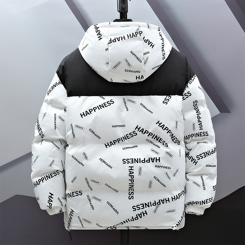 Jachetă bărbătească cu glugă, căptușită cu bumbac, de iarnă, îngroșată, 2024, imprimată, jachetă căptușită cu bumbac, mărime plus, jachetă lejeră, căptușită cu bumbac, en-gros din fabrică