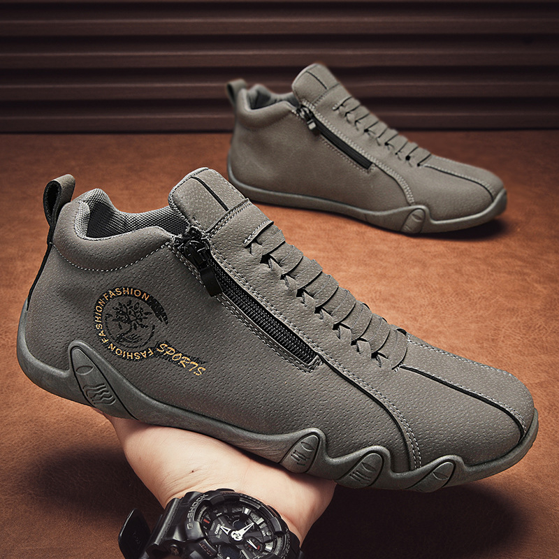 Pantofi sport din piele naturală, cu cinci degete, pentru bărbați, de iarnă, cu fermoar lateral, stil coreean, pentru bărbați, la modă