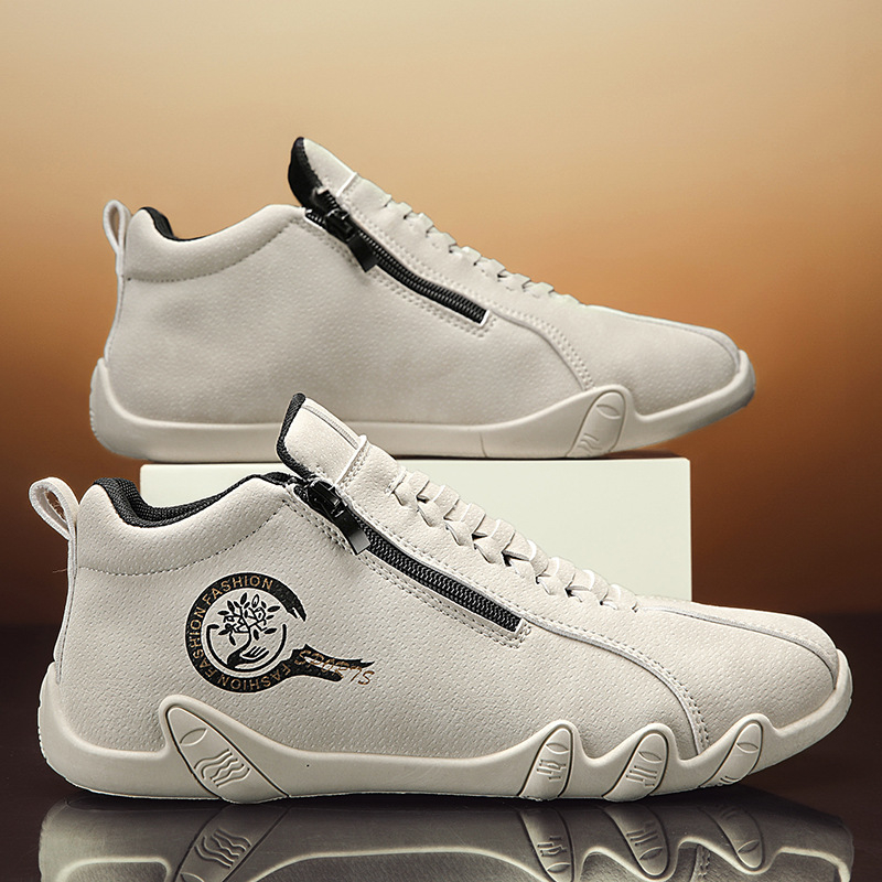 Pantofi sport din piele naturală, cu cinci degete, pentru bărbați, de iarnă, cu fermoar lateral, stil coreean, pentru bărbați, la modă