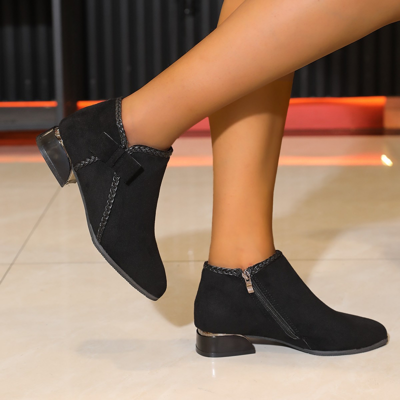 Чуждестранна търговия, къси ботуши с големи размери, есенни и зимни нови дамски ботуши с остър квадратен ток и страничен цип, къси ботуши Челси на едро