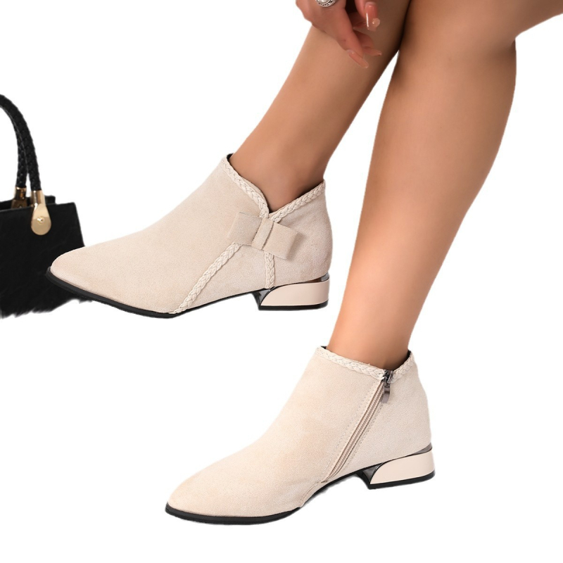 Чуждестранна търговия, къси ботуши с големи размери, есенни и зимни нови дамски ботуши с остър квадратен ток и страничен цип, къси ботуши Челси на едро