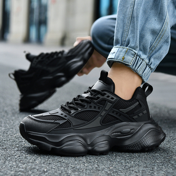 Pantofi sport antiderapanți pentru bărbați, rezistenți la uzură, toamnă, cu talpă groasă, care cresc înălțimea, pantofi casual all-match, pantofi de călătorie negri, pantofi de tată