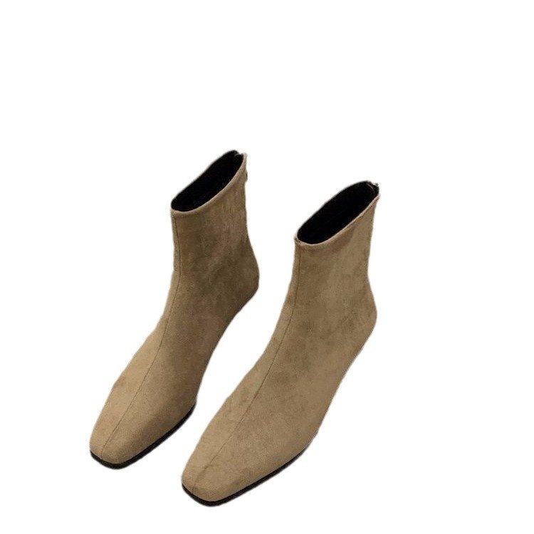 Cizme scurte în stil retro de înaltă calitate 2024 toamna și iarna noi cizme simple cu toc gros cizme subțiri din piele întoarsă franceză cizme mici la gleznă