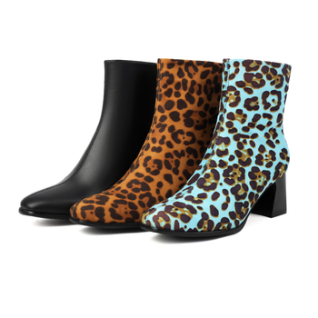 Νέες βρετανικές φθινοπωρινές και χειμερινές γυναικείες μπότες 2024 με λεοπάρ μοτίβο, κοντές μπότες martin, χοντρές ψηλοτάκουνες μπότες, μπότες εξωτερικού εμπορίου μεγέθους 40-44 plus