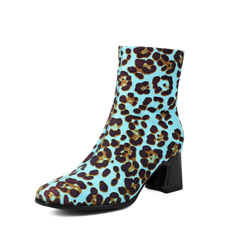 Νέες βρετανικές φθινοπωρινές και χειμερινές γυναικείες μπότες 2024 με λεοπάρ μοτίβο, κοντές μπότες martin, χοντρές ψηλοτάκουνες μπότες, μπότες εξωτερικού εμπορίου μεγέθους 40-44 plus
