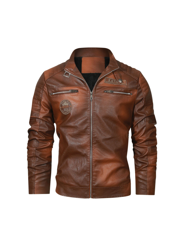 Ανδρικό Δερμάτινο Μπουφάν Διασυνοριακής Χρήσης Νέο Ρετρό Ανδρικό Δερμάτινο Μπουφάν PU Ρούχα Μοτοσικλέτας για Ευρωπαϊκές και Αμερικανικές Επιλογές Δερμάτινο Μπουφάν με Επένδυση Fleece Ανδρικό Μπουφάν