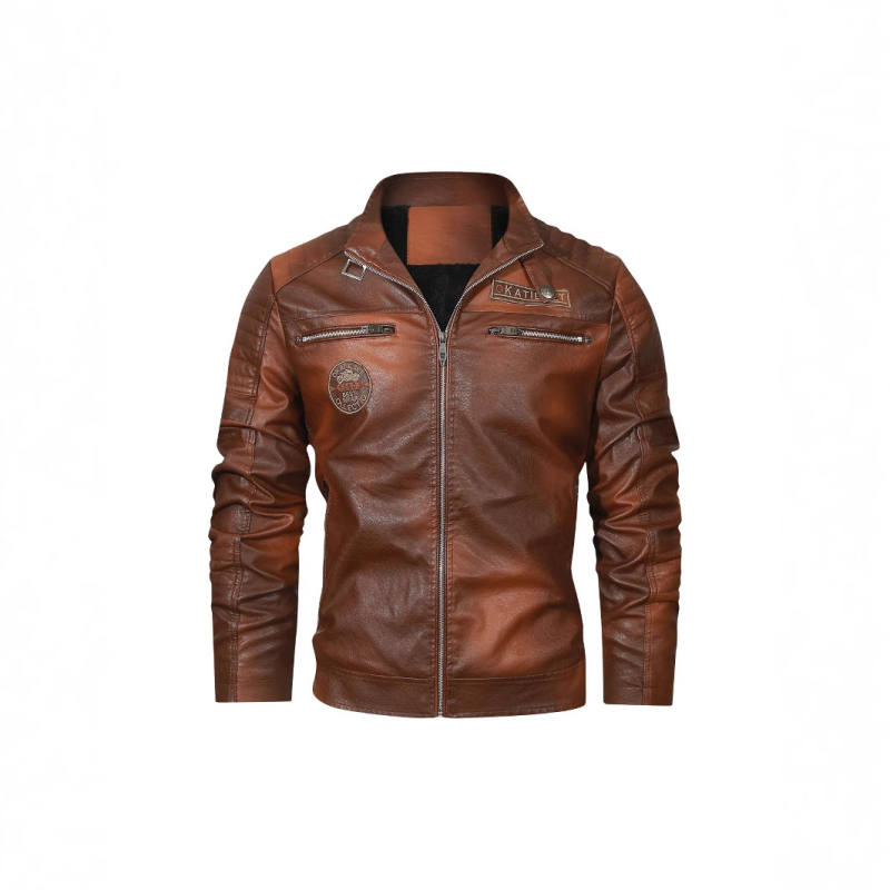Мъжко кожено яке CrossBorder Ново ретро мъжко яке от изкуствена кожа Европейско и американско мотоциклетно облекло Кожено яке с подплата от полар Мъжко яке