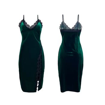 Ευρωπαϊκό και Αμερικανικό Διασυνοριακό Εξωτερικό Εμπόριο Σέξι Πιτζάμες Deep V Γυναικεία Μακρύ Νυχτικό Βελούδινο Δαντέλα Temptation Χωρίς Πλάτη Αρχική 341