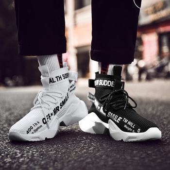 Pánske basketbalové trendy športové topánky s hrubou podrážkou, nové pletené vysoké jesenné pánske trendy topánky na zvýšenie výšky