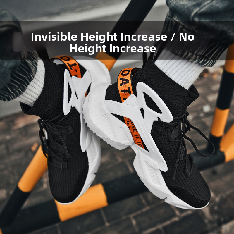 Pánske basketbalové trendy športové topánky s hrubou podrážkou, nové pletené vysoké jesenné pánske trendy topánky na zvýšenie výšky