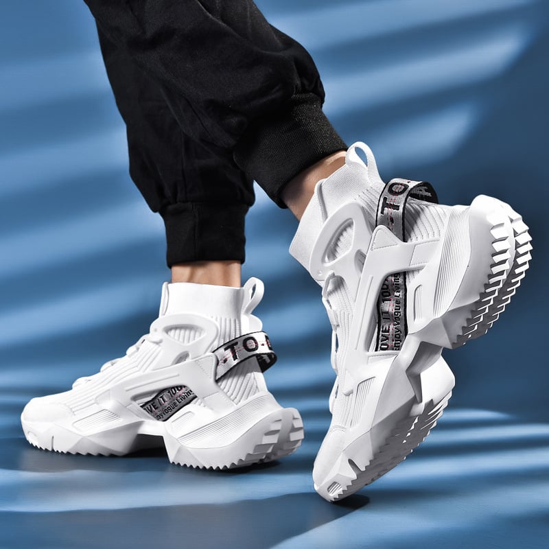 Pánske basketbalové trendy športové topánky s hrubou podrážkou, nové pletené vysoké jesenné pánske trendy topánky na zvýšenie výšky