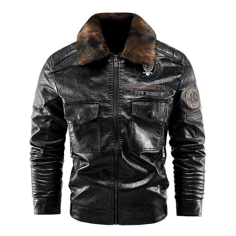 Pánska motocyklová bunda z PU kože s nadýchaným golierom, teplá bunda z továrne, veľkosť L-5XL