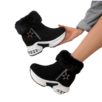 Φθινοπωρινές και χειμερινές μπότες χιονιού με χοντρή σόλα, μοντέρνα, ζεστά βαμβακερά παπούτσια, μονόχρωμες, κοντές μπότες με τακούνι σφήνας και αερόσολα