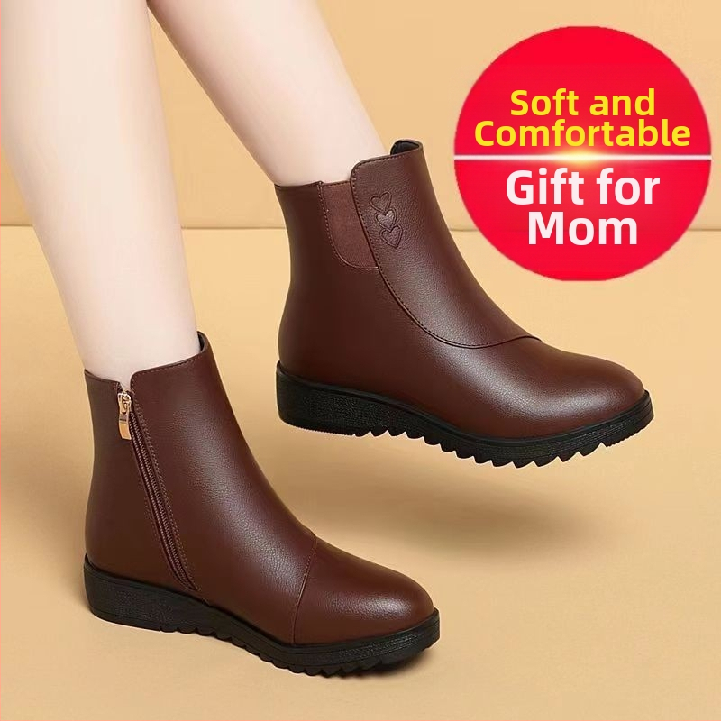 Majčine cipele, kratke čizme od mekane kože, pamučne cipele s mekim dnom, kožne cipele s flis podstavom za srednje i starije osobe, nove zimske čizme, ravne ženske čizme većih veličina