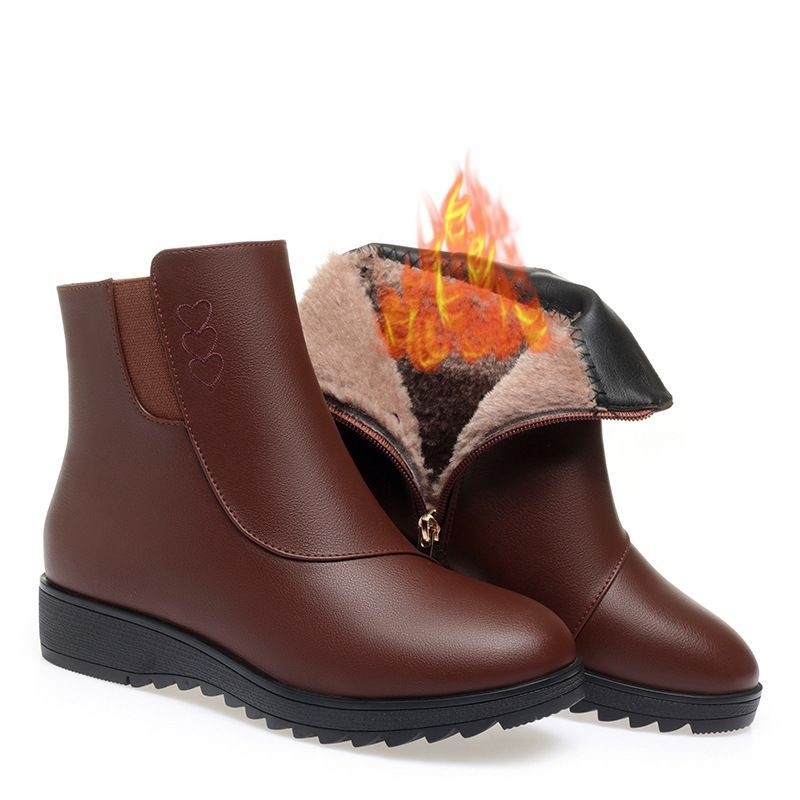 Majčine cipele, kratke čizme od mekane kože, pamučne cipele s mekim dnom, kožne cipele s flis podstavom za srednje i starije osobe, nove zimske čizme, ravne ženske čizme većih veličina